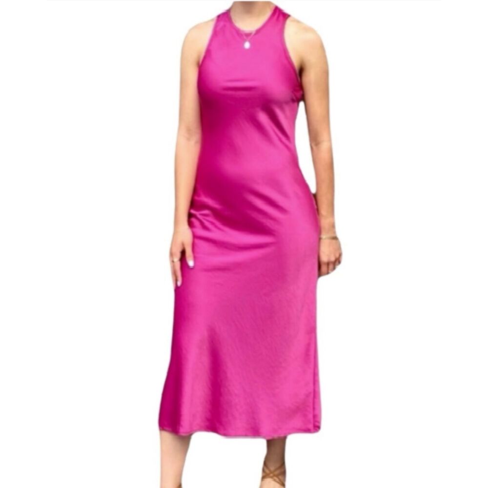 House of Harlow 1960 Magenta Pink Satin Halter Maxi Slip Dress Size Medium